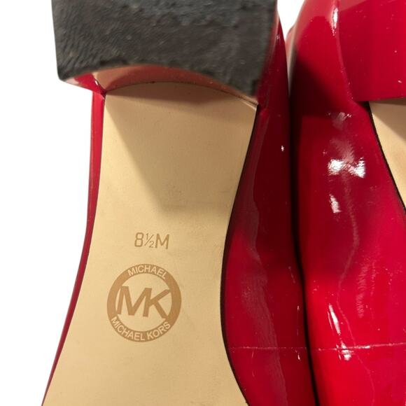 Michael Kors Pauline Mid-Heel Pumps Women's 8.5 Red Patent Leather Silver Buckle - Picture 5 of 7